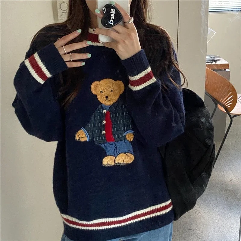 Thicken plus size cute bear sweater women 2022 new autumn and winter wear loose and lazy embroidery sweater 2022 trend ins hot 
Thicken plus size cute bear sweater women 2022 new autumn and winter wear loose and lazy embroidery sweater 2022 trend ins hot