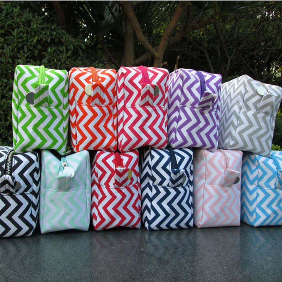 

DOMIL Monogram Chevron Wave Pattern Cosmetic Bags Zig Zag Makeup Bag Toiletry Bags for Women Mom
