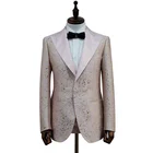 MTM suits bespoke made to measure custom pink and gold Jacquard fabric slim fit wide satin lapel blazer two buttons