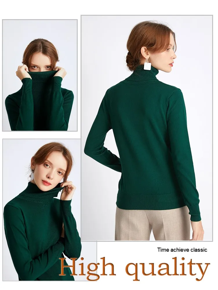 Amazon Hot Sale Long Sleeve Pullover Basic Blank Womens Turtleneck Sweater