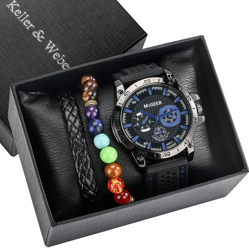Fashion Leather Strap Watch With Various Bead Woven Hand Ropes Bracelet Sets Box Round Men Quartz Watches Wristwatches
Fashion Leather Strap Watch With Various Bead Woven Hand Ropes Bracelet Sets Box Round Men Quartz Watches Wristwatches