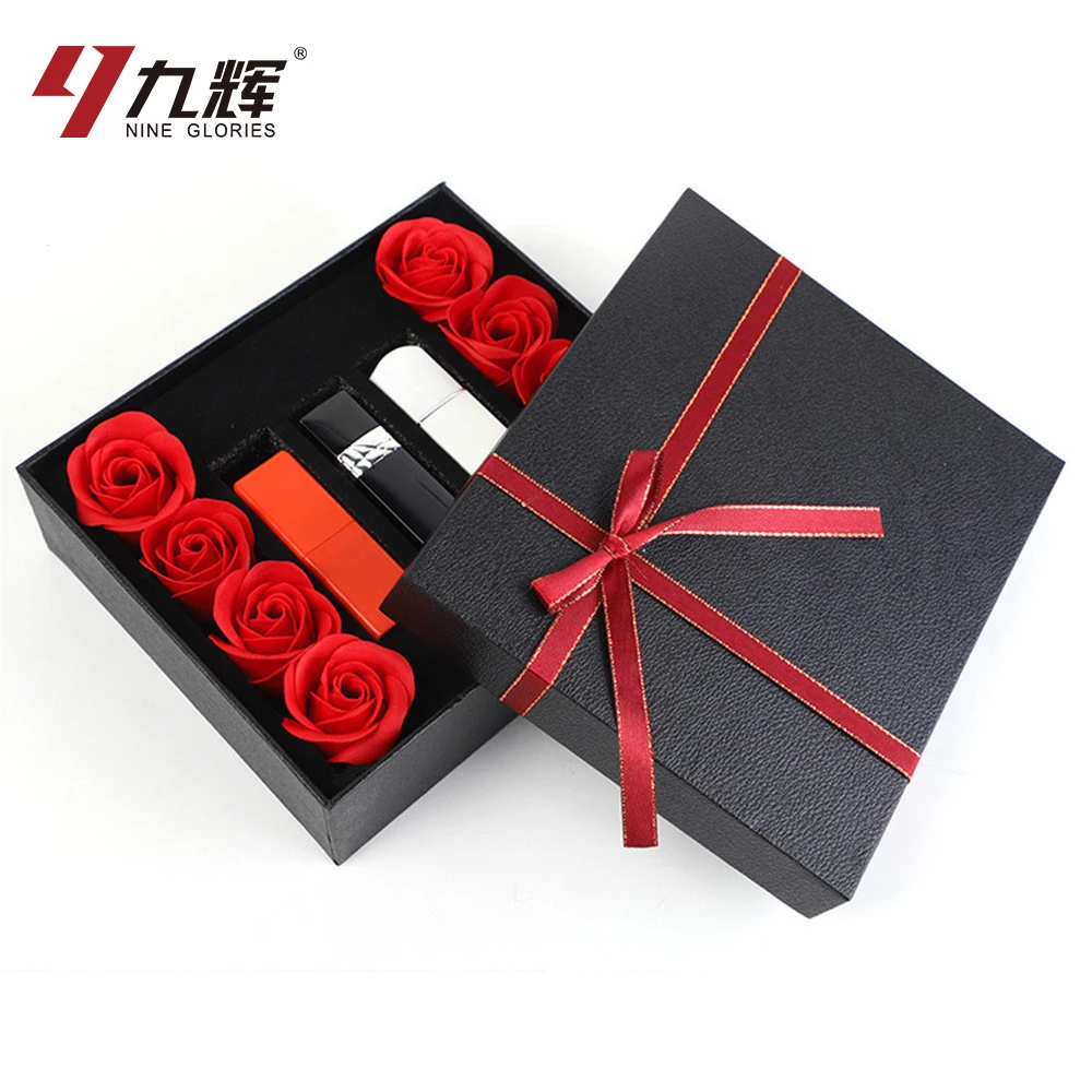 wholesale flower black gift box with ribbon red