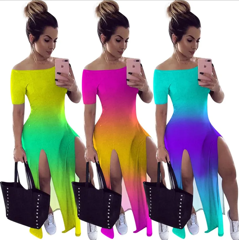 2020 summer trendy women new clothing color gradual change rainbow tie die casual high split ladies maxi dress
2020 summer trendy women new clothing color gradual change rainbow tie die casual high split ladies maxi dress
