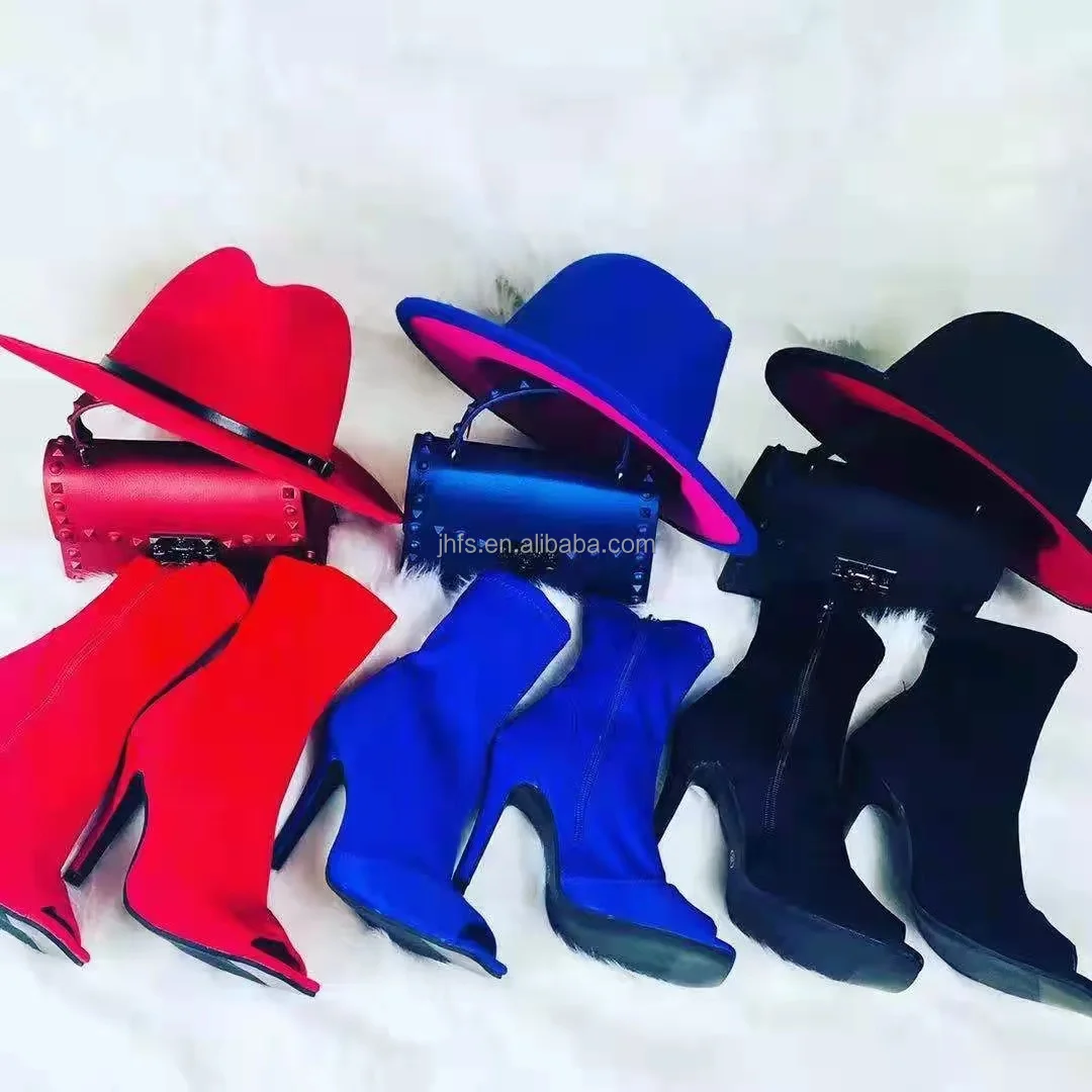 J&H 2022 hot sale fedora hats matching heels and purse set 3 piece ladies boot and bag set for wholesale, 3 colors as picture
J&H 2022 hot sale fedora hats matching heels and purse set 3 piece ladies boot and bag set for wholesale, 3 colors as picture