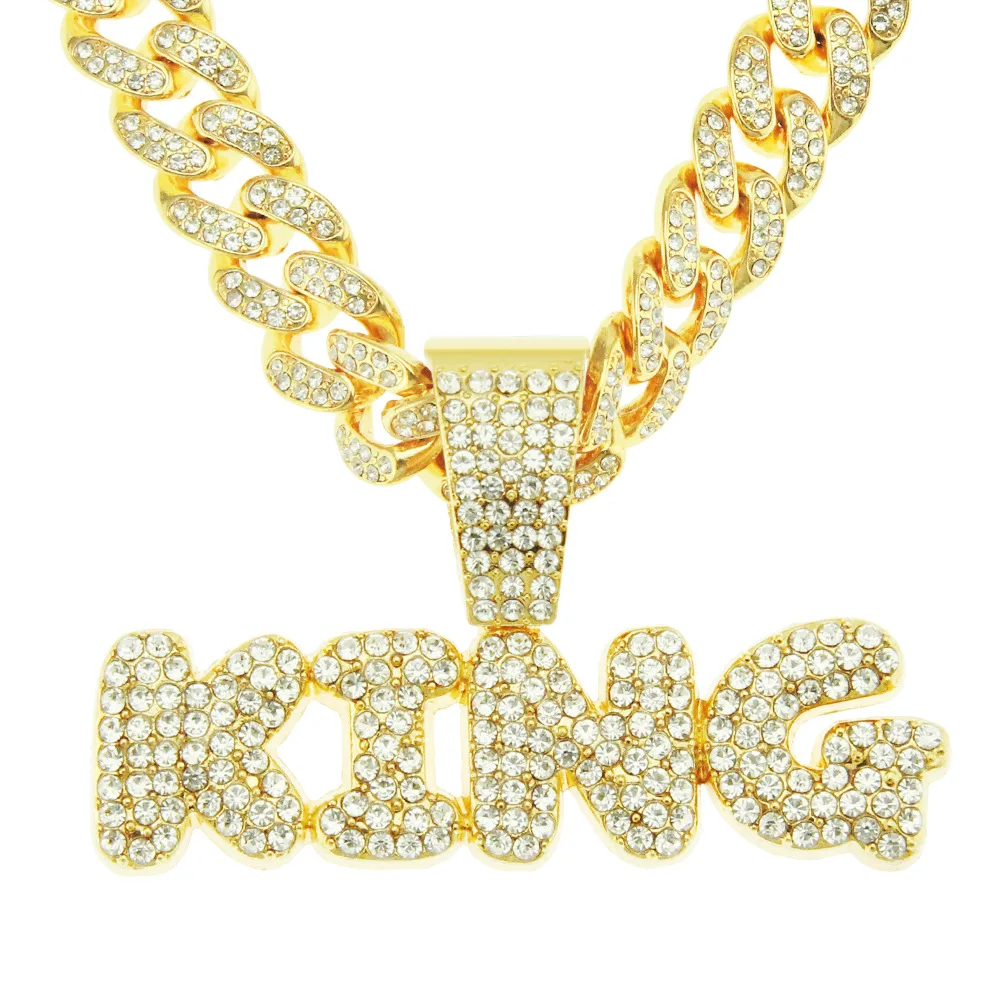 European Punk Rock Hips Hops Jewelry Gold Color Full Bling Crystal Rhinestone Iced Out KING Pendant Necklace For Men
European Punk Rock Hips Hops Jewelry Gold Color Full Bling Crystal Rhinestone Iced Out KING Pendant Necklace For Men