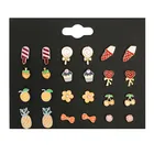 12 Pairs Gold Colorful Assorted Food Fruit Flower Stud Earrings Set For Girls Jewelry 2020