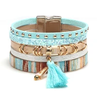 

Tassel Women Wrap Charm Magnetic clasp Bracelets Multilayer Leather Bracelet