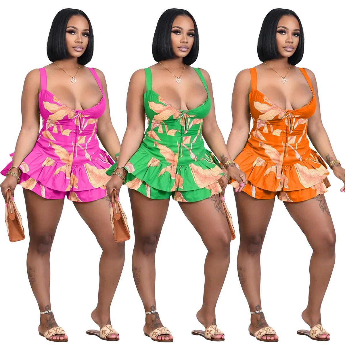 C0301TA93 New Design Sexy Sleeveless Zipper Print Tank Top Ruffle Two Piece Shorts Set
C0301TA93 New Design Sexy Sleeveless Zipper Print Tank Top Ruffle Two Piece Shorts Set