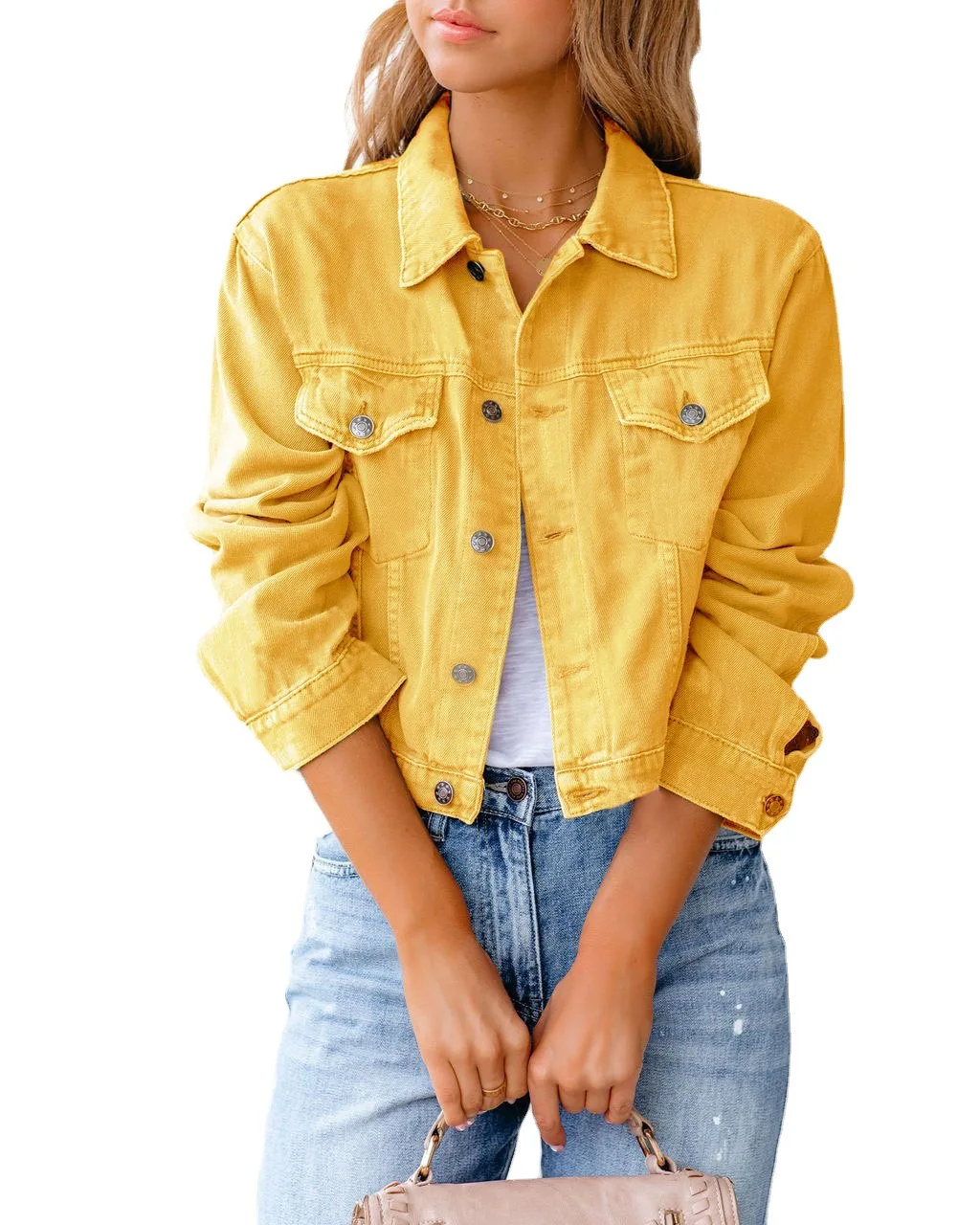 2021 new fashion women's solid color casual denim lapel design button short jacket to go out perfect small suit
2021 new fashion women's solid color casual denim lapel design button short jacket to go out perfect small suit