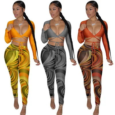 2021 Fall Fashion Women Clothes Sexy V Neck Bandage Crop Top 2 Piece Print Mesh Legging Set
2021 Fall Fashion Women Clothes Sexy V Neck Bandage Crop Top 2 Piece Print Mesh Legging Set