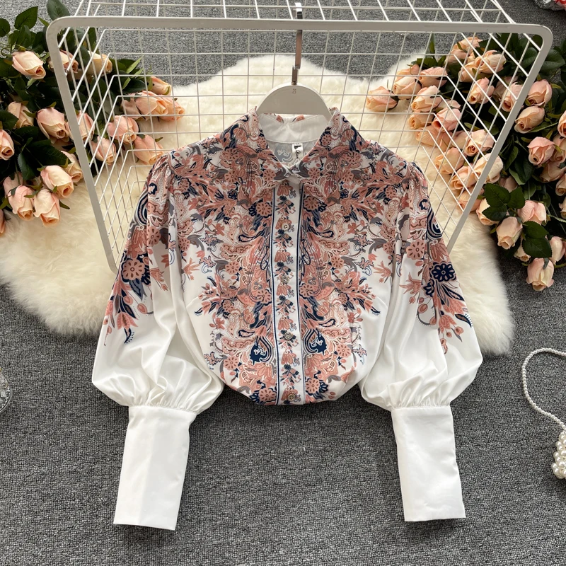 Fashion Eleagnt Women's Shirt Court Style Top 2021 Spring New Vintage Print Puff Sleeve Slim Fit All-Match Long Sleeved Blouse
Fashion Eleagnt Women's Shirt Court Style Top 2021 Spring New Vintage Print Puff Sleeve Slim Fit All-Match Long Sleeved Blouse