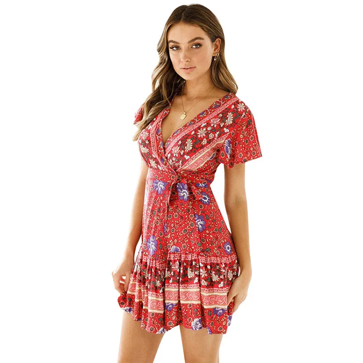 2021 New Lace-Up Short-Sleeved V-Neck French Style Wrap Dress Flower Positioning Print Pleated Boho Dress
2021 New Lace-Up Short-Sleeved V-Neck French Style Wrap Dress Flower Positioning Print Pleated Boho Dress