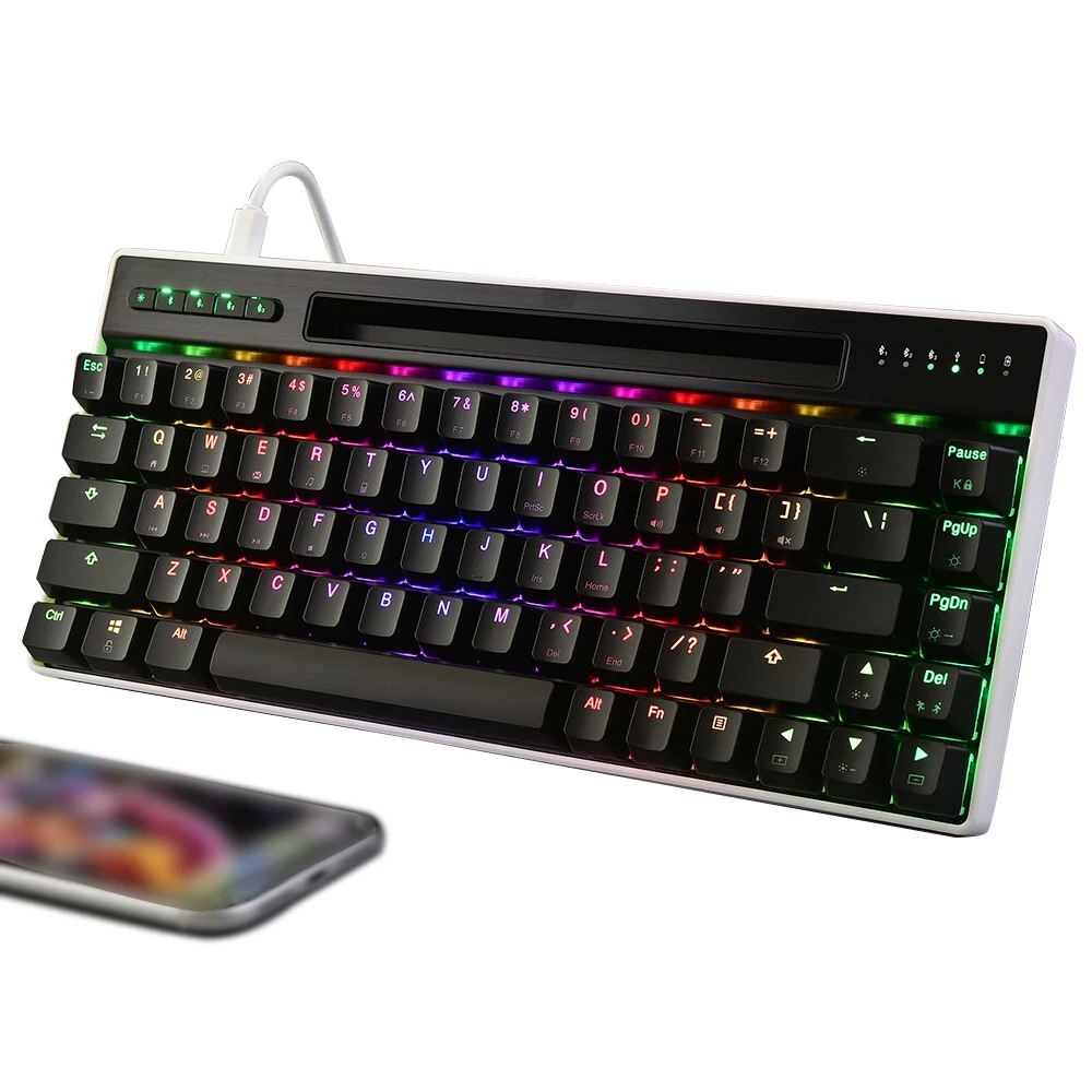 Unique design wired/wireless type c 68 keys 60% rgb backlit with tablet stand gaming mechanical keyboard, Black white
Unique design wired/wireless type c 68 keys 60% rgb backlit with tablet stand gaming mechanical keyboard, Black white