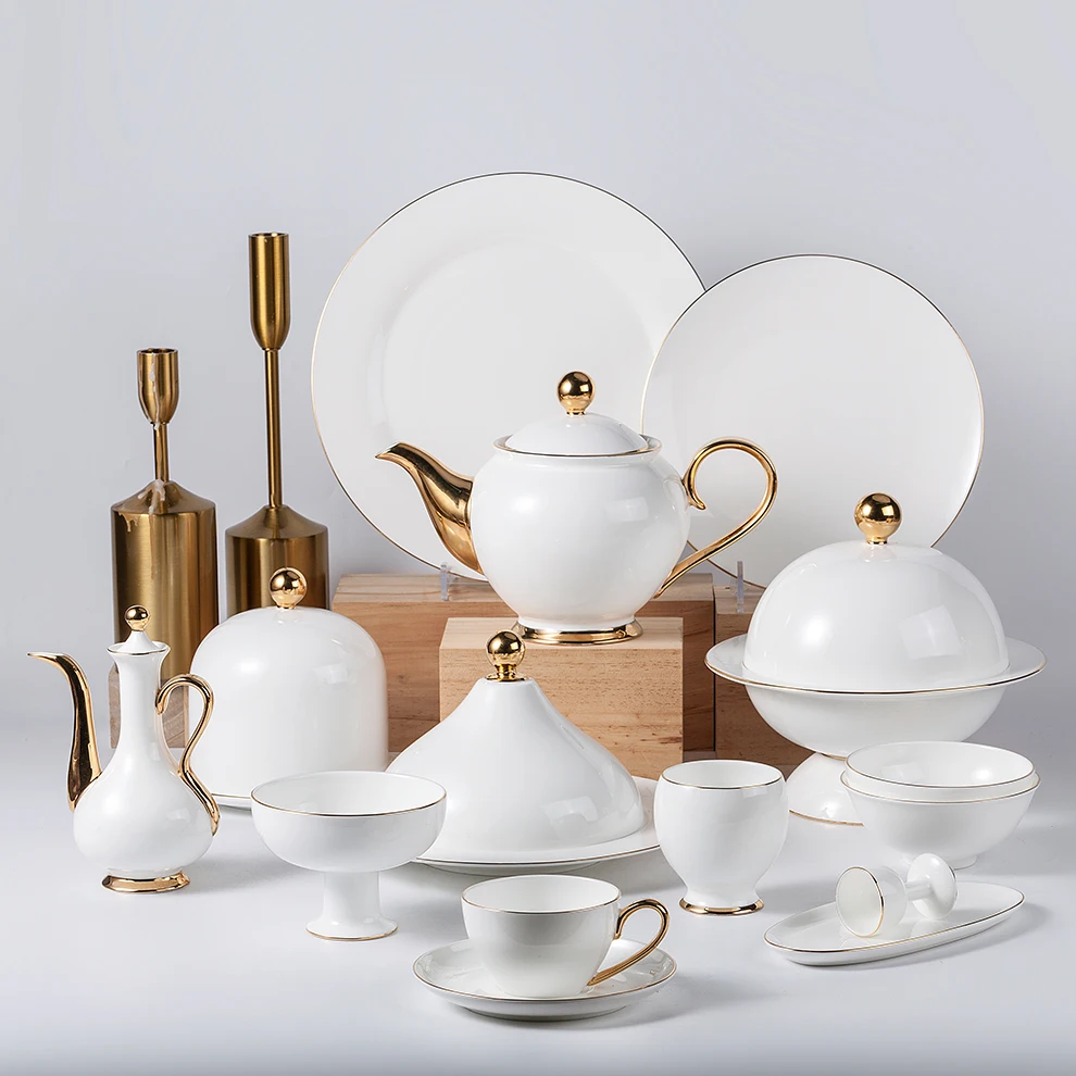 Upscale product YAYU customize french white porcelain serving dishware set ceramics german fine bone china dinnerware set, White+gold rim
Upscale product YAYU customize french white porcelain serving dishware set ceramics german fine bone china dinnerware set, White+gold rim
