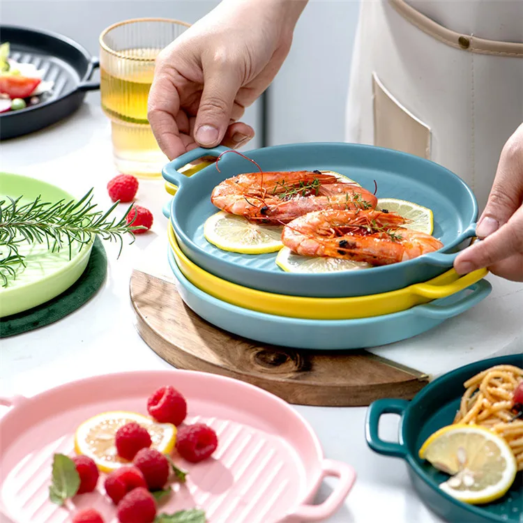 Hot selling nordic style household matte glazed stripe ceramic dessert baking tray, Dark green, blue grey, pink, yellow, green, orange, white, black
Hot selling nordic style household matte glazed stripe ceramic dessert baking tray, Dark green, blue grey, pink, yellow, green, orange, white, black