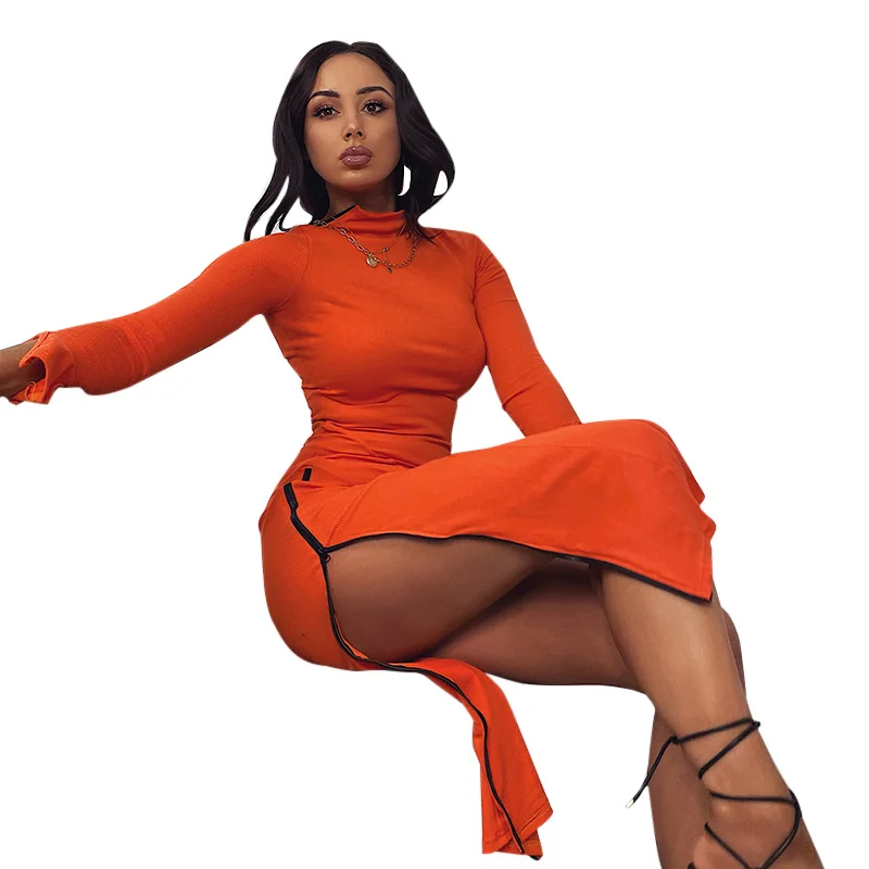 2020 new arrival sexy side slit dress long sleeve bodycon dress women casual dresses, Solid
2020 new arrival sexy side slit dress long sleeve bodycon dress women casual dresses, Solid