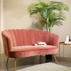 K&B wholesale hot sale pink Plywood velvet metal legs lip shaped modern living room furniture corner sofa bed