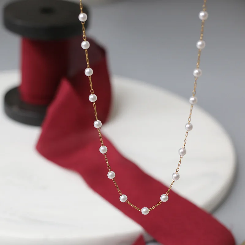 Wholesale fashion 18K Plated Gold Stainless Steel Imitation Round Pearl Bead Chain Necklace
Wholesale fashion 18K Plated Gold Stainless Steel Imitation Round Pearl Bead Chain Necklace