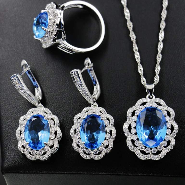 2021 Fashion Luxury Blue Diamond Zircon Necklace Bracelet Ring Earring For Women Girls Party Birthday Gift Set
2021 Fashion Luxury Blue Diamond Zircon Necklace Bracelet Ring Earring For Women Girls Party Birthday Gift Set