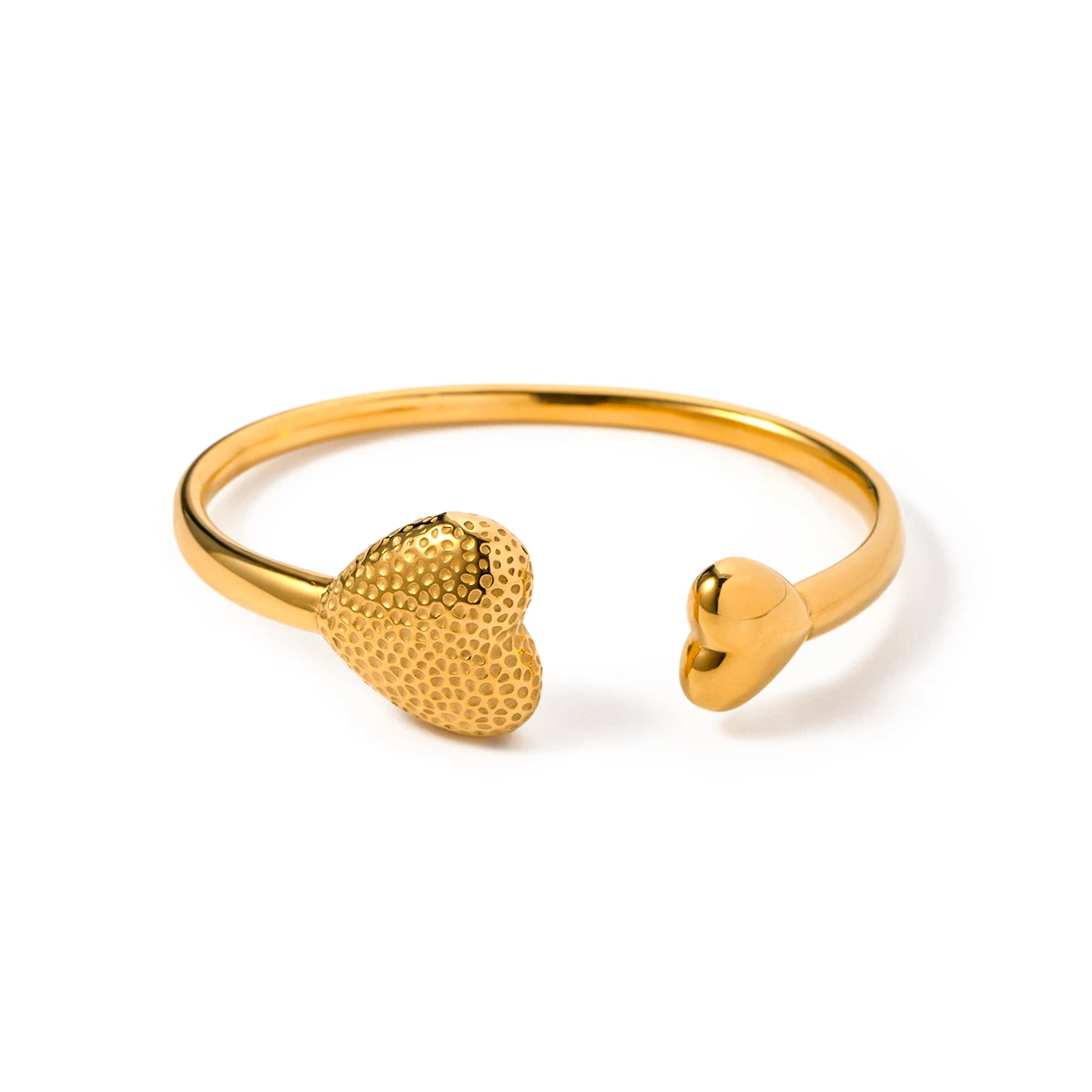 

J&D Designer Stainless Steel Bracelet Gold Plated Asymmetric Hammered Heart Lucky Charm Cuff Bracelet
