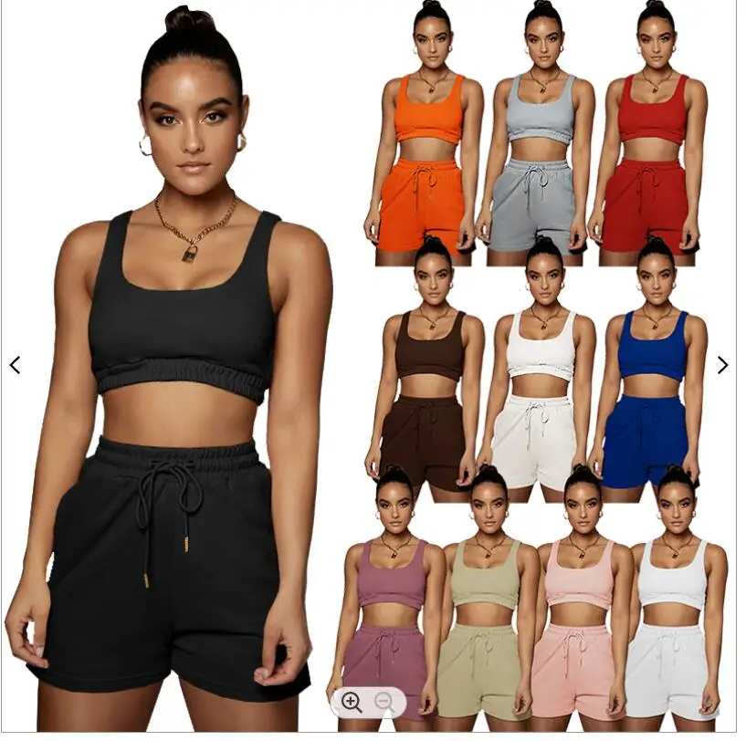 Woman Summer Set 2021 Custom Logo Jogger Pants Tracksuit Crop Top Vest Biker Shorts Two 2 Piece Short Pants Set For Women
Woman Summer Set 2021 Custom Logo Jogger Pants Tracksuit Crop Top Vest Biker Shorts Two 2 Piece Short Pants Set For Women