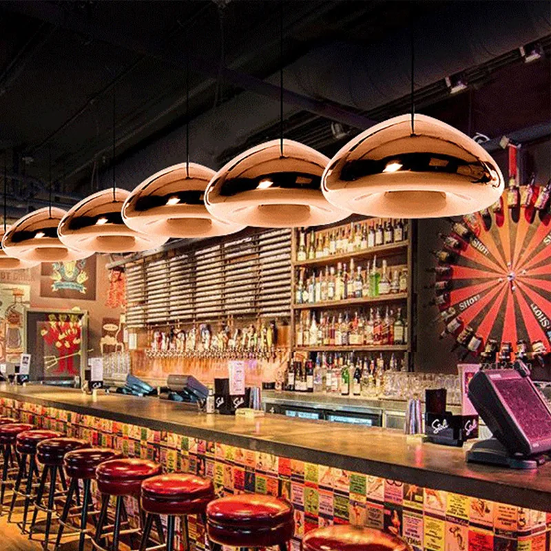 Fancy Modern Round Gold Silver Bowl Glass Pendant Light Creative Void Indoor Drop Lighting