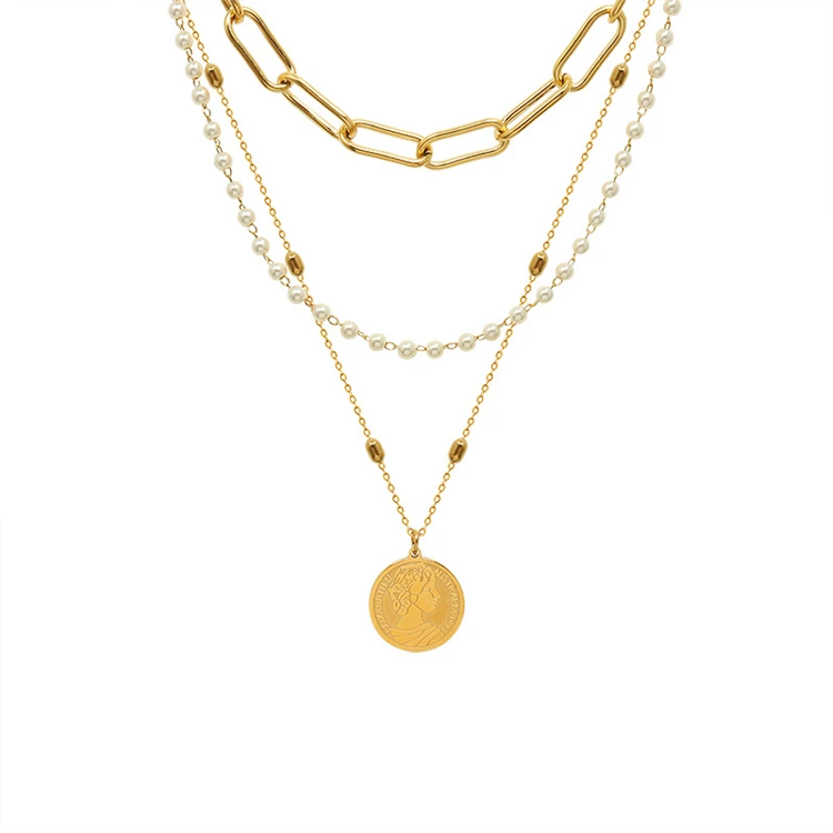 DUODUOCOLOR Fashion individuality golden short style titanium steel material retro pearl layered pendants for necklace D10294, Gold triple layer necklace (merger)
DUODUOCOLOR Fashion individuality golden short style titanium steel material retro pearl layered pendants for necklace D10294, Gold triple layer necklace (merger)