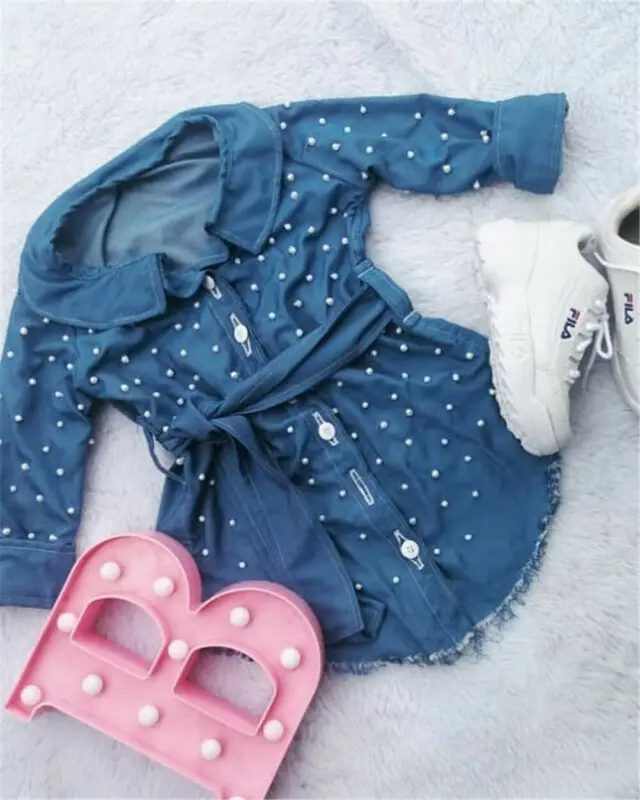 Fashion Toddler Kid Baby Girl DressClothes Long Sleeve Denim Pearl Belt Single Breasted Dresses Spring
Fashion Toddler Kid Baby Girl DressClothes Long Sleeve Denim Pearl Belt Single Breasted Dresses Spring