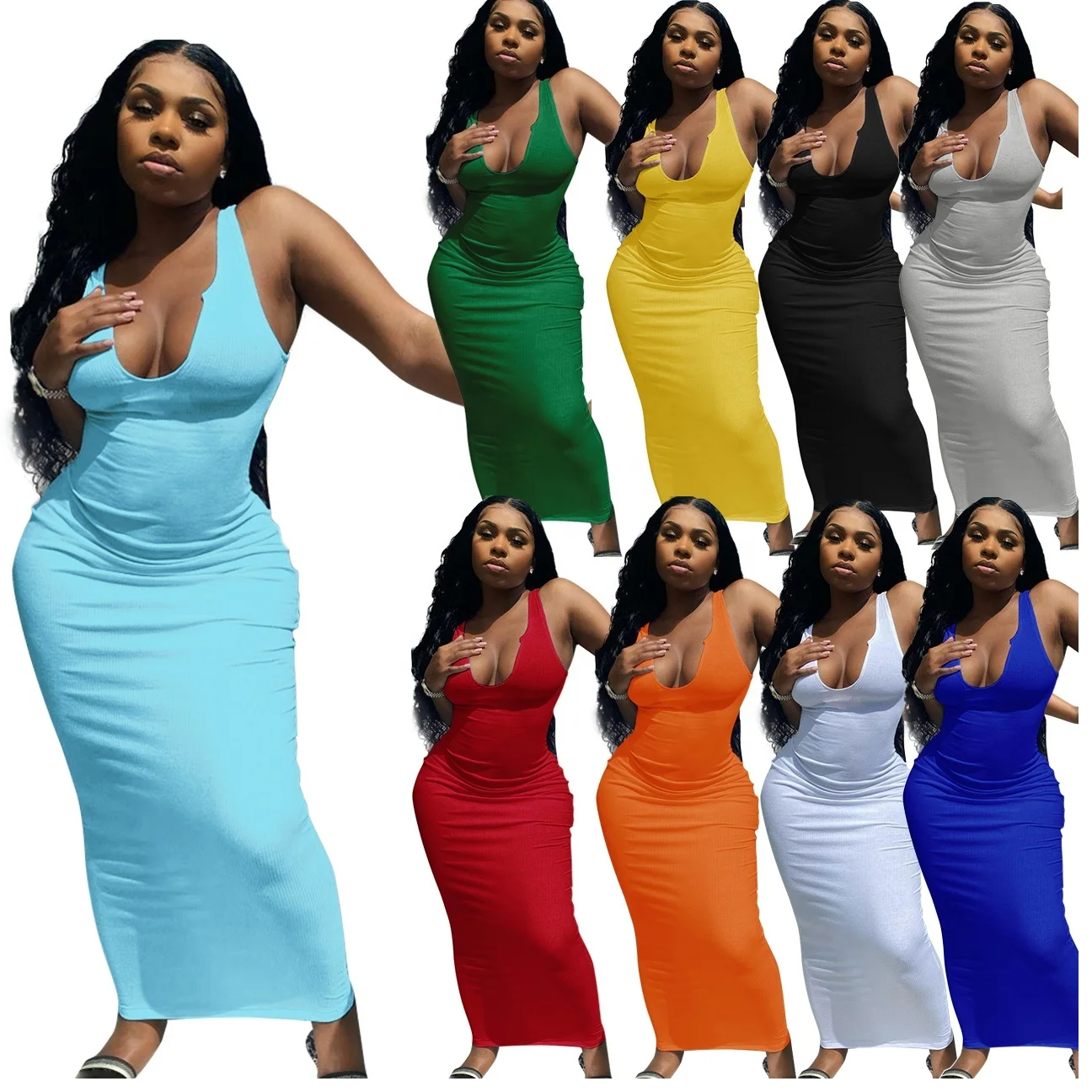 Spring Summer Woman Plus Size Rib Dresses 2022 Fashion Sexy U Neck Sleeveless Halter Bodycon Elegant Maxi Dress
Spring Summer Woman Plus Size Rib Dresses 2022 Fashion Sexy U Neck Sleeveless Halter Bodycon Elegant Maxi Dress