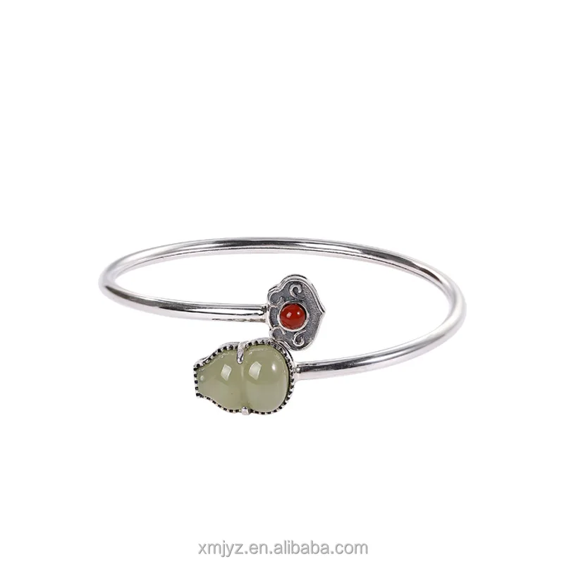 S925 Sterling Silver Natural Hetian Jade Sapphire Bracelet Retro Personality Wishful Gourd Lady Open Bracelet
S925 Sterling Silver Natural Hetian Jade Sapphire Bracelet Retro Personality Wishful Gourd Lady Open Bracelet