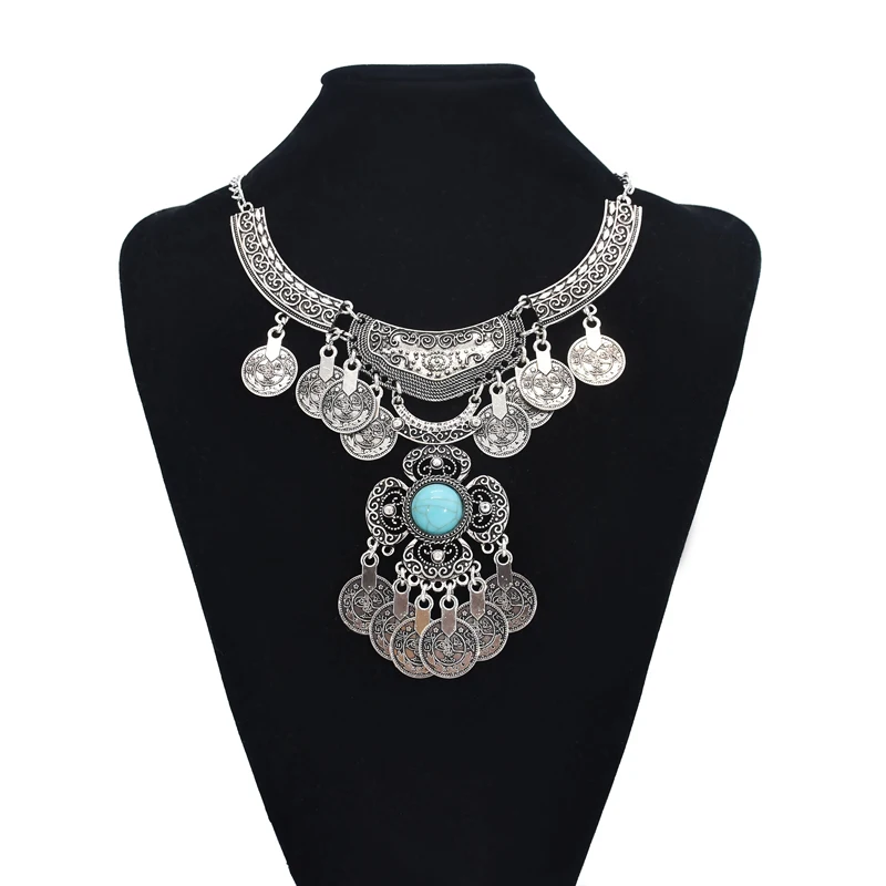 Vintage Fashion Bohemian Silver Metal Statement Necklace Flowers Coin Tassel Jewelry Choker Necklace, Blue,black
Vintage Fashion Bohemian Silver Metal Statement Necklace Flowers Coin Tassel Jewelry Choker Necklace, Blue,black
