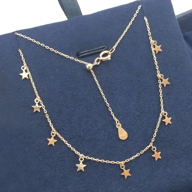 Gold plated 925 Sterling Silver Choker Chain Five Pointed Star Necklace Wholesale Jewelry
Gold plated 925 Sterling Silver Choker Chain Five Pointed Star Necklace Wholesale Jewelry