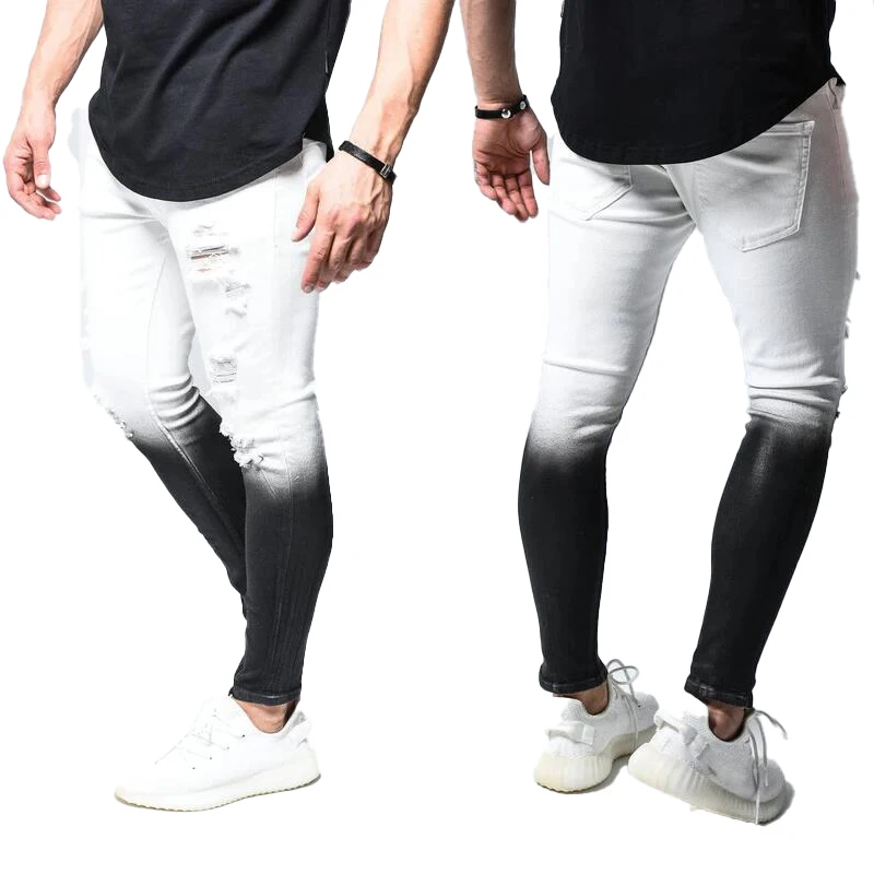 Wholesale 2021 slim fit skinny fashion gradient washed ripped denim pants men's high quality jeans, Black white
Wholesale 2021 slim fit skinny fashion gradient washed ripped denim pants men's high quality jeans, Black white