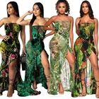 Wholesale maxi Beach Dress European And American Ruffled Dress Sexy Print Beach Skirt Tube Top Dress