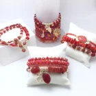 Red Color Combination set beads handmade from agate alloy natural stone of charm bracelet