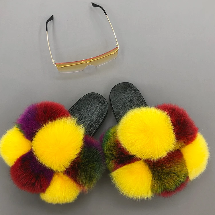 Fashion Women Yellow + Colorful Big Fluffy Pom Pom Real Fox Fur Slides Slippers and and Sunglasses, Customized color
Fashion Women Yellow + Colorful Big Fluffy Pom Pom Real Fox Fur Slides Slippers and and Sunglasses, Customized color