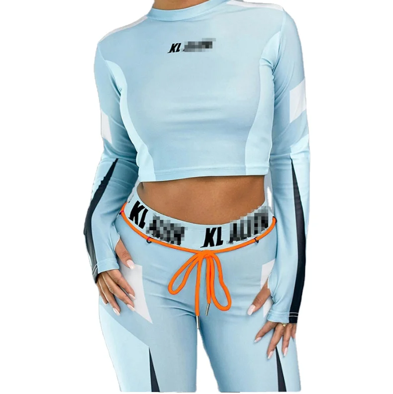 Women's Sport two piece contrast color letters two-piece body shaping sports suit, Customized color 
Women's Sport two piece contrast color letters two-piece body shaping sports suit, Customized color
