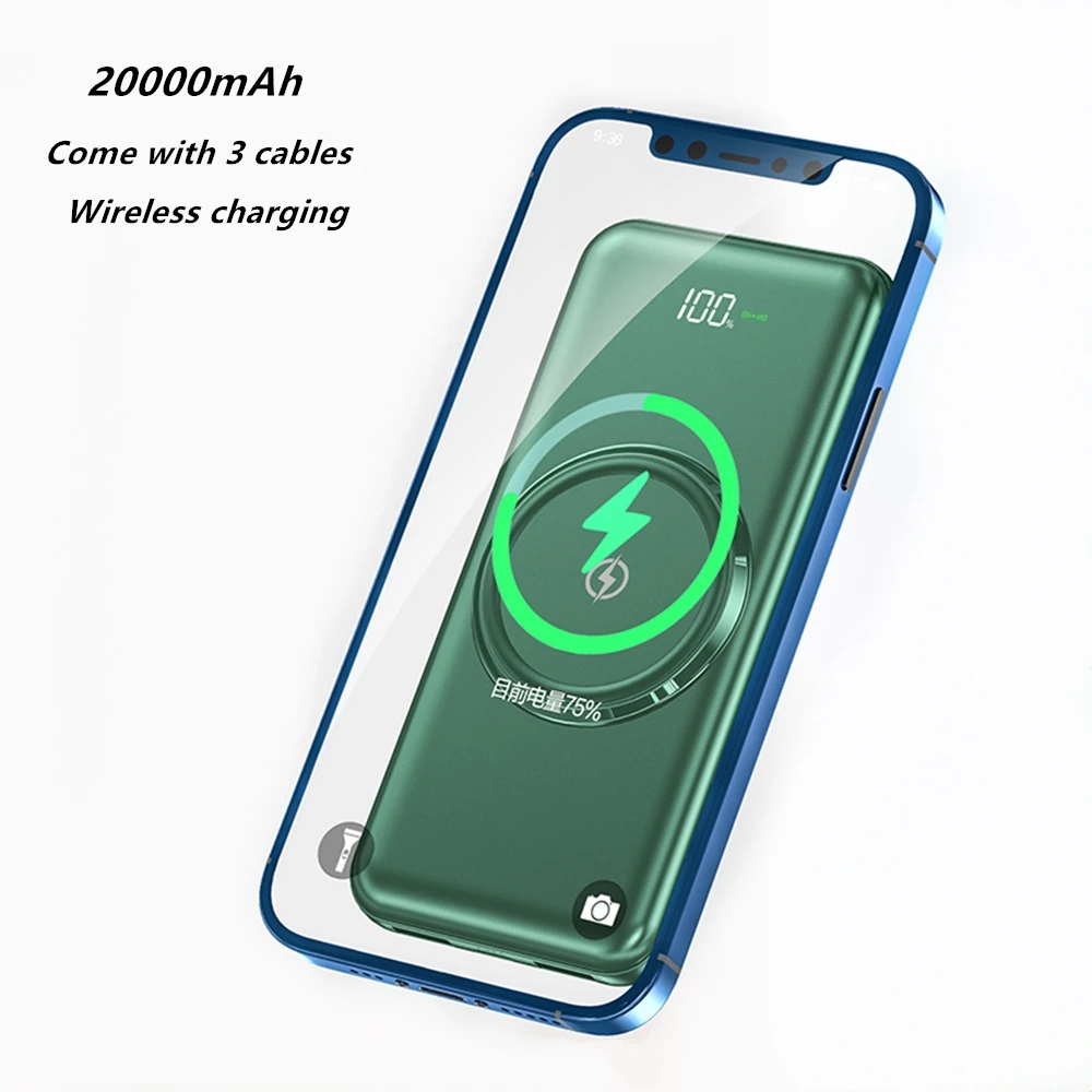New model Large capacity wireless charging 20000mah power bank 20000mah with cables for outdoor, Black green white
New model Large capacity wireless charging 20000mah power bank 20000mah with cables for outdoor, Black green white