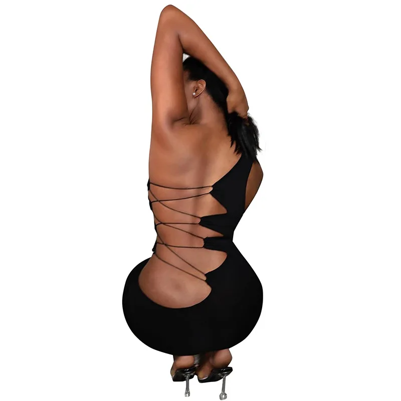 Black Sexy Hollow Out One Shoulder Short Mini Dresses Women Sleeveless Backless Bandage Party Clubwear Summer Dress B1322
Black Sexy Hollow Out One Shoulder Short Mini Dresses Women Sleeveless Backless Bandage Party Clubwear Summer Dress B1322