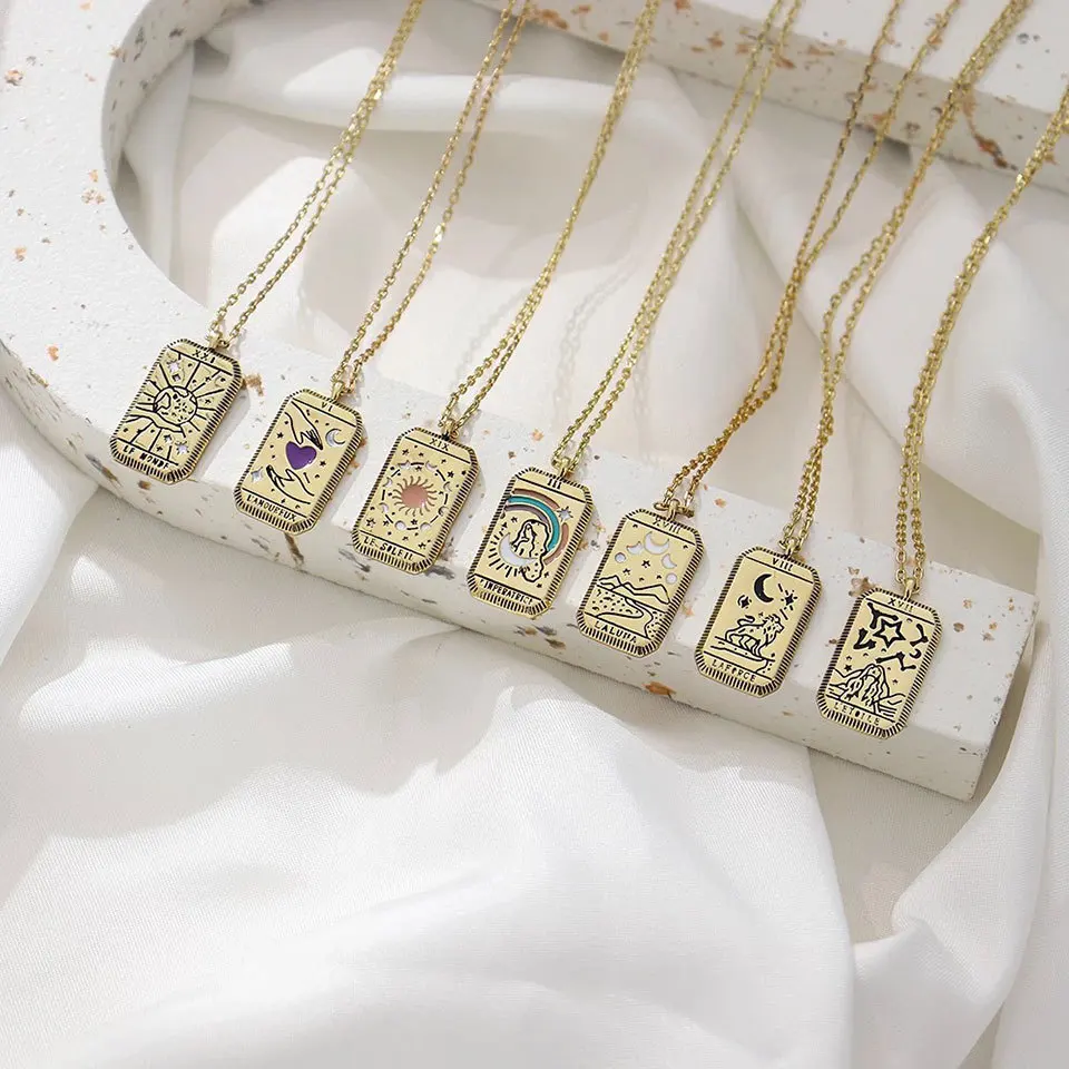 Dainty Square Amulet Pendant Tarot Cards Vintage Necklace Women's Jewelry Gift Plated Collar Charm Tarot Necklace
Dainty Square Amulet Pendant Tarot Cards Vintage Necklace Women's Jewelry Gift Plated Collar Charm Tarot Necklace