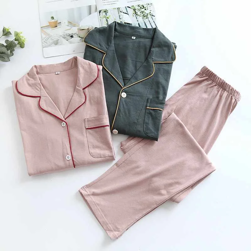 Japanese style spring and autumn couple sleepwear long-sleeved pure cotton knit women's winter home service suit solid color men, Required
Japanese style spring and autumn couple sleepwear long-sleeved pure cotton knit women's winter home service suit solid color men, Required