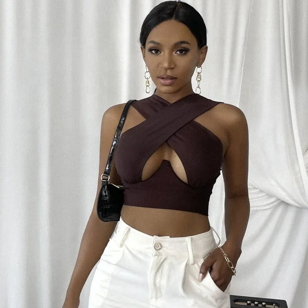 New arrivals summer 2021 fashion boutique shirt wrap cross neck crop top women's tank tops 
New arrivals summer 2021 fashion boutique shirt wrap cross neck crop top women's tank tops