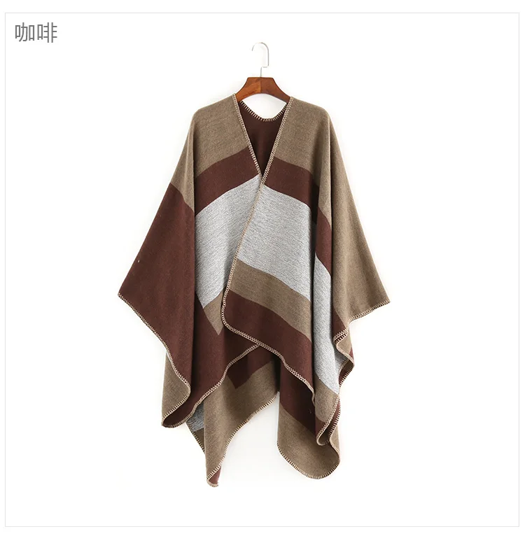 Wholesale Latest Winter Acrylic Thick Shawl For Women Fashion Stripe Print Scarf Oversize Cashmere Wool Pashmina Poncho Capes