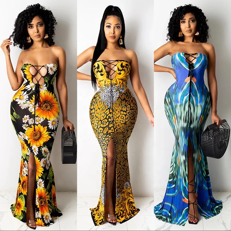YD - J11457 New design floral casual dresses summer hollow out dress with slit printed strapless long dress
YD - J11457 New design floral casual dresses summer hollow out dress with slit printed strapless long dress