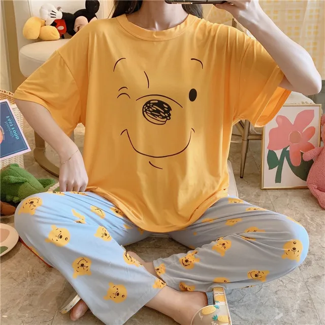 Hot Summer 2 Piece Woman Cute Cartoon Pattern Milk Silk Pajamas With Thin Short Sleeve Long Trousers, As show
Hot Summer 2 Piece Woman Cute Cartoon Pattern Milk Silk Pajamas With Thin Short Sleeve Long Trousers, As show