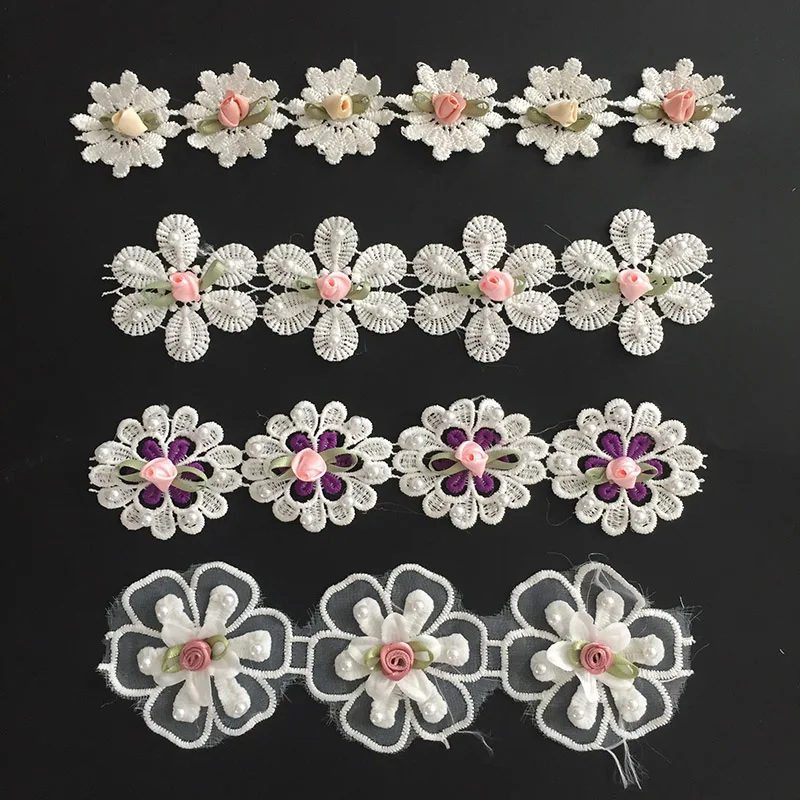 New design 3D flower polyester lace trim for garment