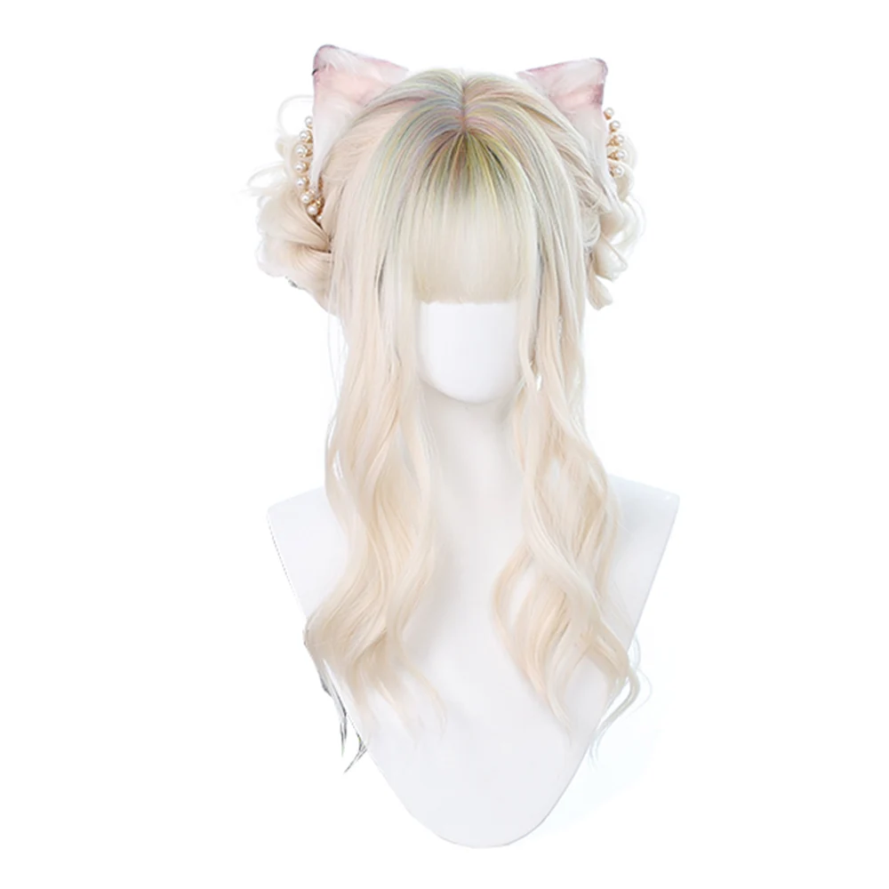 Big Wave Mixed Color Gradient Rice Gold Synthetic Japanese Lolita Rooming Face Natural Cute Girls Cosplay Wigs, Pic showed 
Big Wave Mixed Color Gradient Rice Gold Synthetic Japanese Lolita Rooming Face Natural Cute Girls Cosplay Wigs, Pic showed