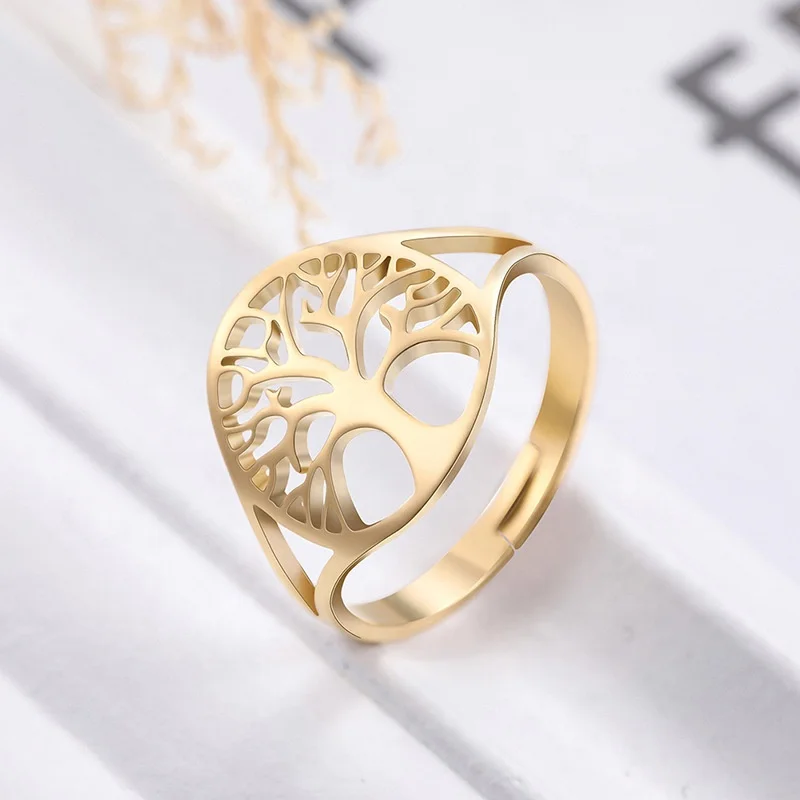18K Gold Rose Gold Plated New Fashion Jewelry Rings Adjustable Stainless Steel Tree Of Life Hollow Ring
18K Gold Rose Gold Plated New Fashion Jewelry Rings Adjustable Stainless Steel Tree Of Life Hollow Ring