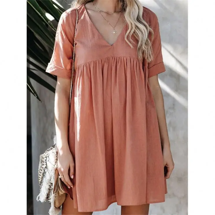 PEARL Deep V Neck Solid Color Short Sleeve Woman Casual Dress Women Sexy Dresses 2021
PEARL Deep V Neck Solid Color Short Sleeve Woman Casual Dress Women Sexy Dresses 2021