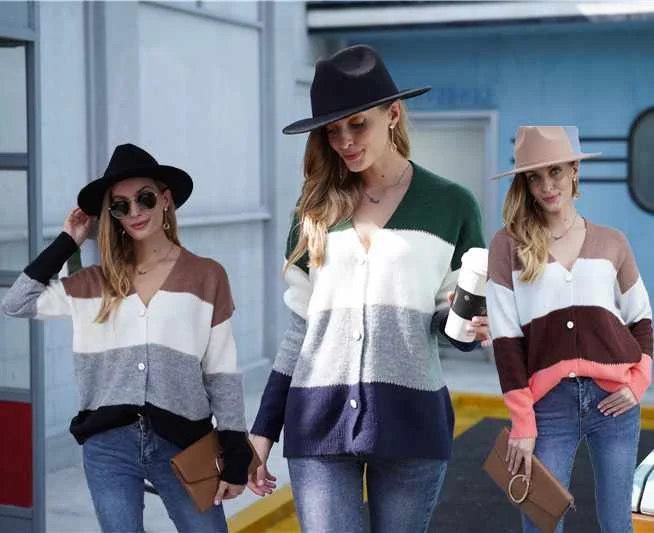 Autumn Amazon New Fashion Cardigan Striped Button V-neck Sweater Warm And Loose Sweater Cardigan Women
Autumn Amazon New Fashion Cardigan Striped Button V-neck Sweater Warm And Loose Sweater Cardigan Women